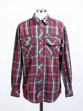 Rock & Republic Men's Plaid Long-Sleeve Button-Up Moto Shirt - XXL